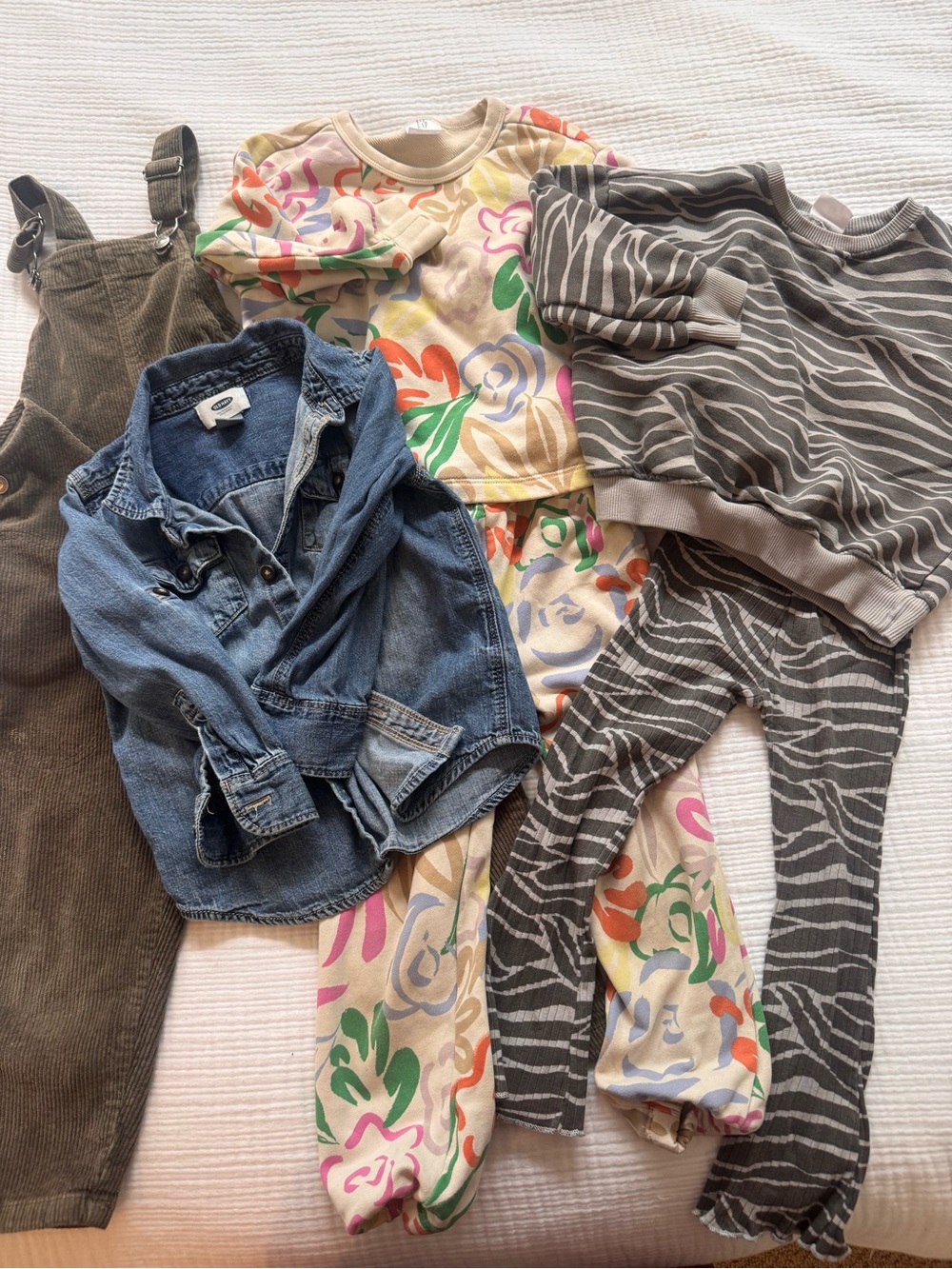 Mixed Kids Clothing Bundle - Floral Set, Zebra Print, Denim & Corduroy